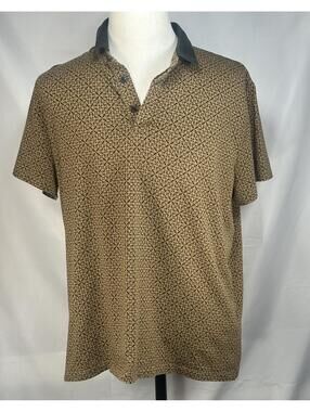 Express 1/4 Button Graphic Print Polo Shirt Brown Mens L